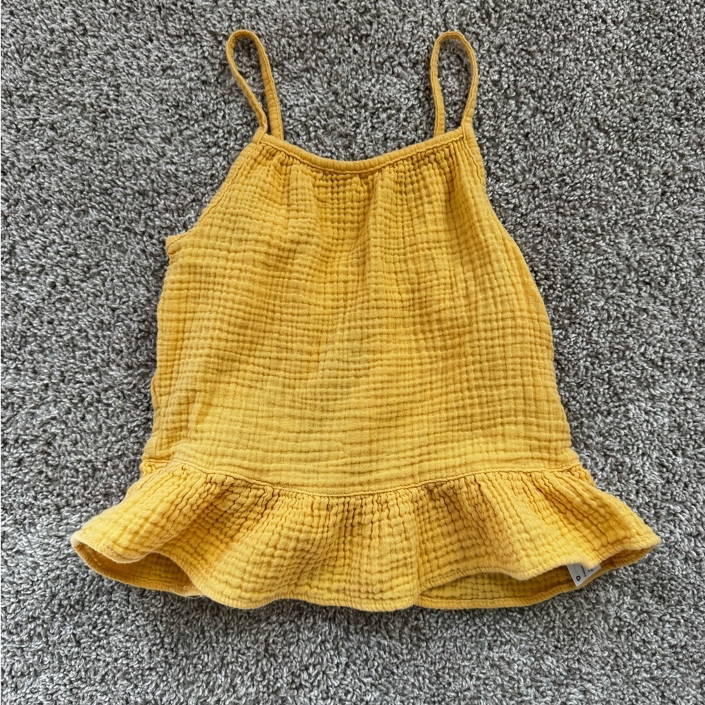 Cat & Jack Yellow Textured Knit Top ruffle Tank top open back size 4T - Picture 3 of 7
